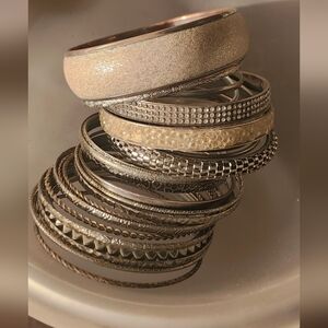Elegant Silver and Gold Bangle Set